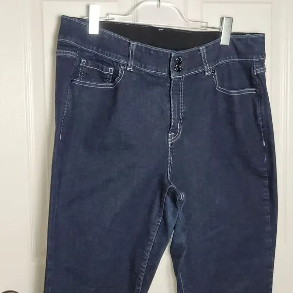 Lane Bryant Jeans Womans 18 Blue Bootcut Dark Wash Demin Contrast Trim Stretch - Picture 2 of 14